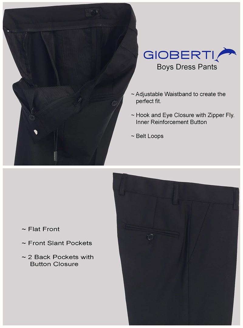 Gioberti Boys Flat Front Dress Pants, Black, 10 - Image 4